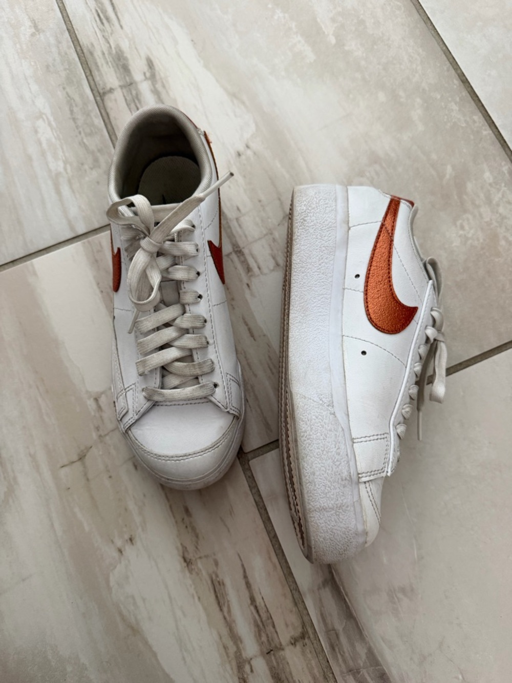 Nike Women’s White Low-Top Sneakers with Copper Swoosh blazer platform - Picture 3 of 5